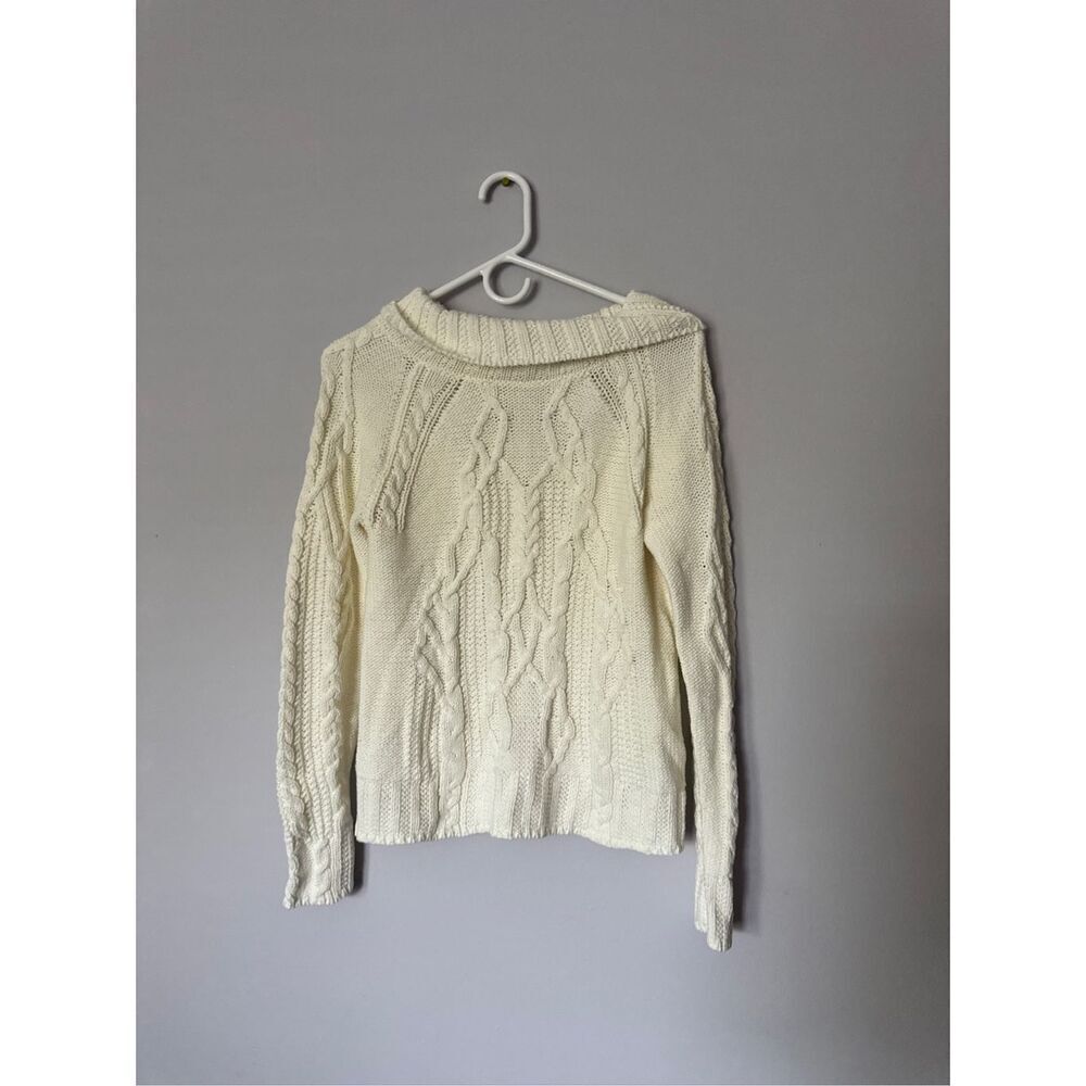 The Reeds Cotton Chunky Cable Knit Turtleneck Sweater Ivory Cream Small‎